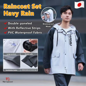 Raincoat Motorcycle Raincoat For Men Waterproof Heavy Rain Makapal Plus Size Japan Breathable Adult Raincoat & Rain Pants Suit Split With Removable Waterproof Pockets Highlight Reflective Bars PVC Thickening Wear Resistant Rain Coat Set Outdoor Universal