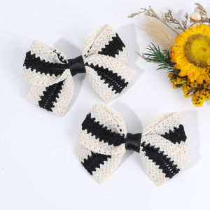 2Pcs Trendy Knitted Striped Bow Hair Clips For Girls Black & White Woven Bow Hairpins Korean Fashion Headwear Hair Accessories