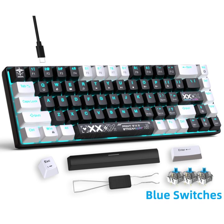 60% mechanical keyboard gaming keyboard, 68 key Keyboard ice blue backlight, USB key cable separation design, suitable