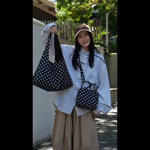 EchoBliss กระเป๋าถือผ้าใบลายจุดน่ารักสำหรับผู้หญิง กระเป๋าสะพายข้างสไตล์เรียบง่ายเหมาะกับการใช้ในชีวิตประจำวันและเดินทาง