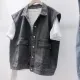 Vintage Denim Vest Loose-Fit Versatile Jacket Women's Shoulder Vest BF Style Japanese Couple Sleeveless Coat From China. 