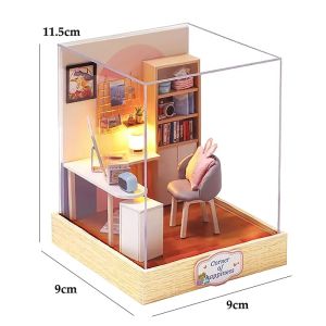 DIY Wooden Miniature DollHouse Leisurely Coffee Shop Dollhouses Scene Model  Doll House Assembly Model Toys For Kids Gifts