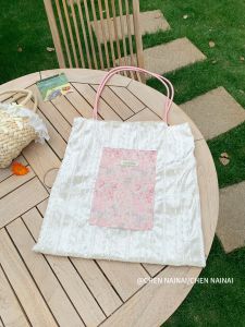 Chen Nainai Velvet Lace Tote Bag Korean Style Commuter Shoulder Bag Sweet Underarm Bag Large Capacity Single Shoulder Bag