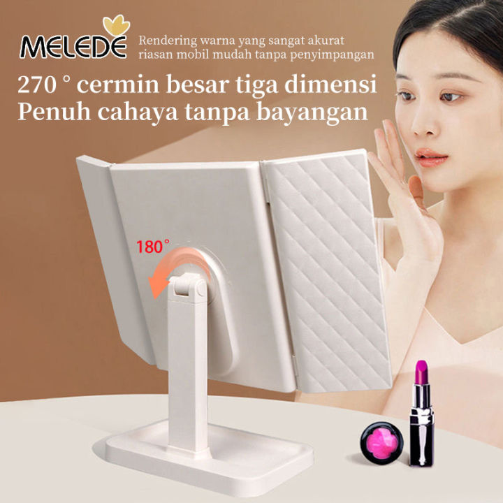 MELEDE 3 Warna LED Rechargeable Cermin Rias Bercahaya Cermin Rias Led ...