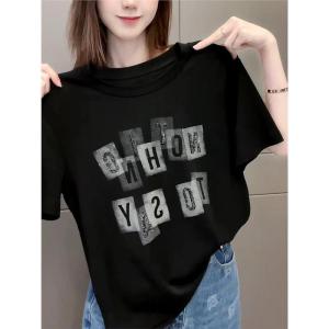 Áo Thun Nữ Tay Ngắn Cổ Tròn Màu Đen Mùa Hè Phong Cách Hàn Quốc Cao Cấp Chất Lượng Cao Cạp Cao in Chữ Thon Gọn