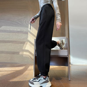Red Loose-fit Tapered Cuffed Pants High-waist Sport Pants