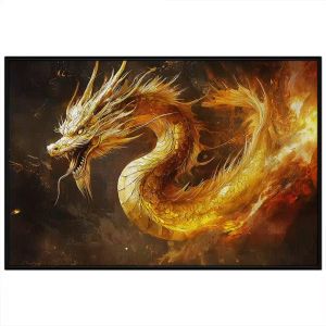 Tranh phong thủy rồng vàng hút tài lộc. Tranh treo tường dán tường sơn dầu canvas.CGI-2064