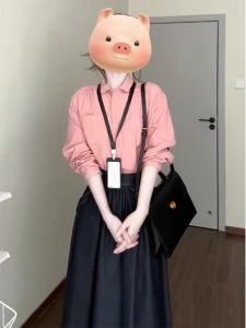 Pure Desire Style Shirt And Skirt Set High Waist Commuter Korean Version Long Sleeve Mid-Length A-Line Pure Color