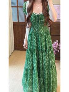 SUSIEYUAN | Slimming French Style Green Floral Dress