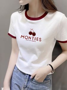 LINGLONGDAI | Short Sleeve Color Block Cotton T-Shirt Womens Summer Casual Loose Fit Printed Round Neck Top Trendy Streetwear