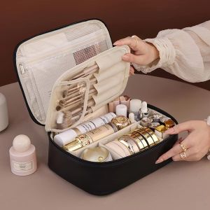 PU แบบพกพากระเป๋าเก็บเครื่องสําอางขนาดใหญ่ความจุน้ํายาบ้วนปากกระเป๋ากันน้ําอุปกรณ์จัดระเบียบกระเป๋า