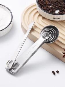 Stainless Steel Measuring Spoon 4/6/7/8 Pcs Set with Scale Measuring Ruler Spoon Kitchen Coffee Baking Measuring Tool Set