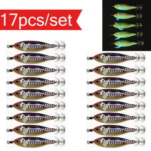 17pcs/set Luminous Squid Jig 8cm/ 5.7g Shrimp Fishing Lures Hook Sea Fishing Accessories Artificial Bait Octopus Lure
