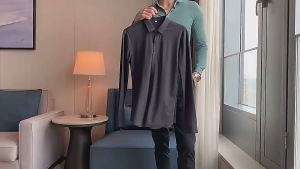 Kemeja pria putih polos lengan panjang Scuba Shirt slimfit elastis premium