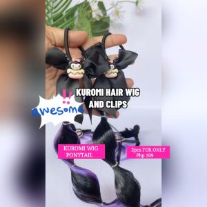 2 PCS Sanrio Girls Cute Cartoon Kuromi Bow Colorful Braid Headband Hair Decorate Ponytail Holder Hair Tie Rubber Bands Hair Accessories For Kids