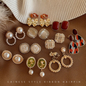 Retro Beaded Earring for Girls No Piercing Trendy High-End Feeling Ear Jewelry Korean Style Fresh out Autumn Season Fashionable