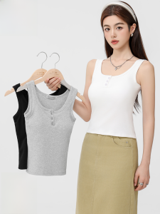 MiiOW | Áo ba lỗ vai rộng màu trơn MiiOW dành cho nữ mùa hè mỏng ôm vừa vặn không cần mặc bên trong áo ngực