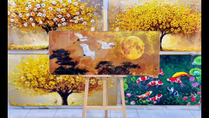 Tranh Tùng Hạc Niên Diên Tranh Canvas Tranh Tráng Gương Tranh Phòng Khách Tranh Phong Thủy