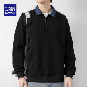 ROMON | Loose Fit Long Sleeve Polo Shirt For Men Casual Comfortable Sweatshirt Style Spring Fashionable Youth Polyester Fiber