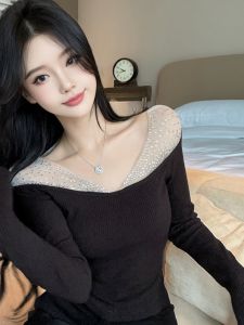 GUZILIAN | Korean Style Princess Sequins Mesh Shoulder Top
