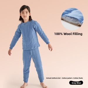 MiiOW | Thickened Inner Wool Set For Boys And Girls Childrens Warmth Cotton Coat School Uniform Essential Long Sleeve Round Neck Cotton Padded Jacket