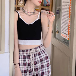 LUOFEN | American Style Spicy Girl Fake Two-Piece Strap Vest Women Summer Inner Match Design Sensation Small Crowd Outerwear Color Collision Short Sleeveless Top