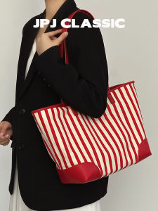 jpj | JPJClassic Striped Canvas Tote Bag Women Large Capacity Underarm Casual Commute Soft Versatile Tote Bag For Daily Use