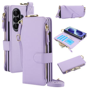 szhaiyu | Multi-Functional Crossbody Leather Wallet Case For Samsung Galaxy Z Fold 4 5 6 7 8 Ultra RFID Zipper Ring Holder Wrist Kickstand