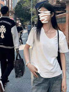 Áo Thun Nữ Tay Ngắn Cổ Chữ U Màu Trơn Dáng Rộng Phong Cách Hàn Quốc Mùa Hè Đơn Giản Hợp Thời Trang Thoải Mái Thoáng Khí