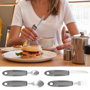 4Pcs Elderly Utensils Adaptive Built Up Utensils Nonslip Spoon Handicapped People Fork Elderly set Parkinsons Silverware
