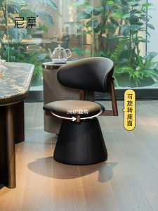 Nemo 2025 New High-End Leather Rotating Owner Chair Black Walnut Tea Chair Mid-Century Solid Wood Single Chair Dining Chair