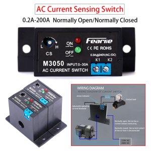 Non-Contact Current Sensing Switch 30A 50A 100A 200A Adjustable NO NC AC Current Detector Relay for Motor Overload Protection