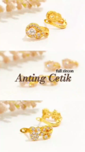 Nice Jewelry Anting dewasa cetik permata pink perhiasan wanita lapis emas gold AT 136