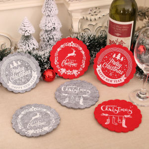 4Pcs Merry Christmas Snowflake Shape Non-slip Heat- resistant Felt Placemat Coaster Xmas Table Decoration Kitchen Accessories