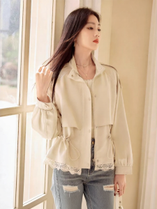 XIANGYING | Petite Drawstring Waist Short Trench Coat
