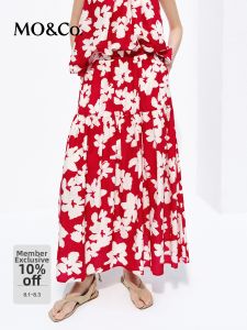 MO&Co. | Summer Thin Red Base Floral Tiered Skirt