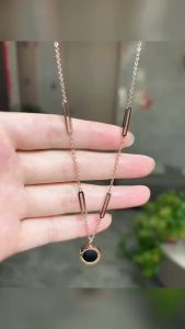 Kalung Titanium Wanita Bulat Hitam Anti Karat Luntur