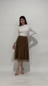 MINEOLA Juillet Choco Pleated Tulle Reversible Skirt (Rok Pleated Tulle Premium Rok Tutu Tulle Rok Midi Rok Wanita Rok Import Rok Korean Style Rok Tutu Premium)