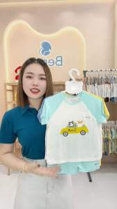 Bộ cộc tay cài chéo BENTY BT019 in xe chất mềm mịn thấm hút mồ hôi quần áo trẻ em cao cấp