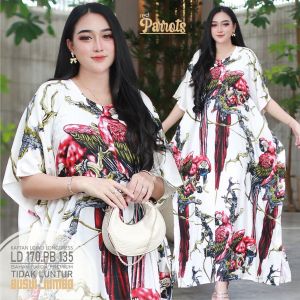 Baju Muslim Wanita Gamis Kaftan Lengan Pendek Jumbo Batik Printing Anti Luntur Adem Tebal Santai Casual Lengan Kerut Sleting Depan Busui