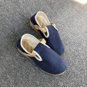 Retro Flaxen Womens Shoes Ethnic Simple Artistic Small Size Heightening Single Shoes Match Hanfu Low Help round Head Canvas Shoes