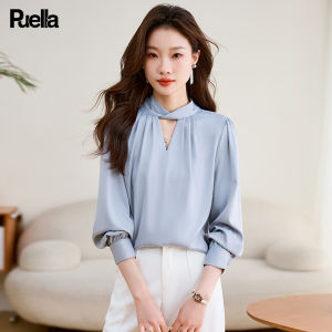 puella | Lapel Blue Hollow Out Shirt