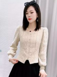 WANGGONGZHU | เสื้อถักคอเหลี่ยมคอกลมสำหรับผู้หญิง ฤดูใบไม้ร่วง/ฤดูหนาว เสื้อชั้นในแบบหนา ทรงเข้ารูป ทรงเข้ารูป สไตล์เกาหลี