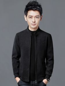 ROMON | Lormen Mens Casual Woolen Jacket Spring Autumn Winter New Style Dad Clothes Middle-Aged Stand Collar Zipper Sleeve Fashion
