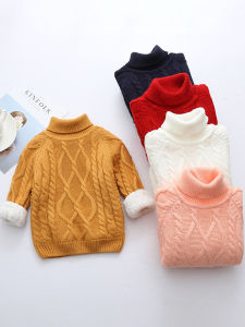 เสื้อสเวตเตอร์บุขนแกะแบบหนาสำหรับเด็กผู้ชายและผู้หญิง คอกลม แขนยาว ทรงเข้ารูป สวมใส่สบาย อบอุ่น สำหรับเด็ก 1-14 ปี