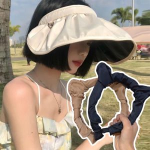 หมวกมีห่วงรัดผมพับได้หมวกแก๊ปกันแดดชายหาดกลางแจ้งหมวกบังแดดเปิดด้านบนสีทึบฤดูร้อนสไตล์ INS