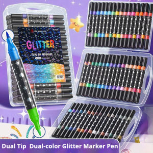 12-48 Pcs Dual Tip Glitter Acrylic Markers 24/48/96 Colors Fine-tip Metallic Art Markers Paint Pens Set for Rock Painting Stone