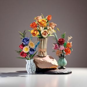 บล็อกตัวต่อดอกไม้ ช่อดอกไม้ แจกัน ของตกแต่งบ้านสร้างสรรค์ ของเล่นเพื่อการศึกษาสำหรับเด็ก ของขวัญเทศกาล