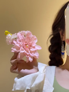 Jepit Rambut Bunga Pink Lembut New Chinese Style - Aksesori Sanggul Bulat & Konde Dekoratif dengan Efek Kabut Spring Peach