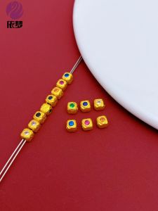 Traditional Gold Sand Embedded Red And Green Zirconia Cube Spacer Beads DIY Handmade Bracelet Cord Weaving Jewelry Accessories